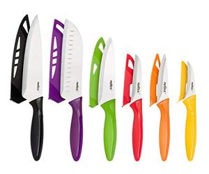 Zyliss 6 Piece Knife Set, Japanese Stainless Steel, Non Slip Handle, Multicolour, 6 x Professional Kitchen Knives with Protection Covers, Dishwasher Safe