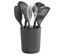 Zyliss 7 Piece Kitchen Utensil Set, Sustainable Wheat Straw, Includes Ladle, Turner, Spatula, Spoon, Whisk, Skimmer and Holder, Non-Stick, Beluga Grey