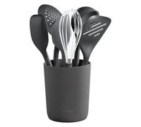 Zyliss 7 Piece Kitchen Utensil Set, Sustainable Wheat Straw, Includes Ladle, Turner, Spatula, Spoon, Whisk, Skimmer and Holder, Non-Stick, Beluga Grey