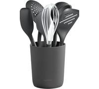 Zyliss 7 Piece Kitchen Utensil Set, Sustainable Wheat Straw, Includes Ladle, Turner, Spatula, Spoon, Whisk, Skimmer and Holder, Non-Stick, Beluga Grey