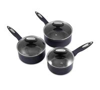 Zyliss E980143 Ultimate Non-Stick 3 Piece Saucepan Set with Lids, Multiple Sizes, Forged Aluminium, Black, Rockpearl Plus Non-Stick Technology, Suitable for All Hobs Including Induction