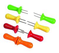 Zyliss Corn Cob Holders, Plastic/Stainless Steel, Multicoloured, 8X Holders/Skewers/Forks for Corn Cobs, Dishwasher Safe