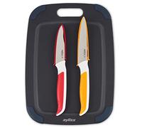 Zyliss E910067 Cutting Board Knife Set, Board Made from Recycled Wood Fibre 30cm x 21.5cm, Includes Paring Knife and Serrated Paring Knife for Chopping Vegetables/Fruit, Dishwasher Safe