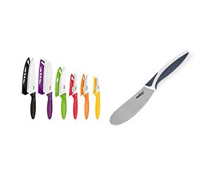 Zyliss E920144 6 Piece Knife Set | Multiple Sizes | Stainless Steel| 6x Kitchen Knives With Protection Covers | Dishwasher Safe & E920250 Comfort Spreading Knife, Japanese Stainless Steel, Black/White