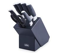Zyliss E920263 Comfort 7 Piece Knife Block Set, Multiple Sizes, Japanese Stainless Steel, Black/White, Knife Block Set with 7 x Kitchen Knives/Scissors, Dishwasher Safe