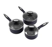 Zyliss E980143 Ultimate Non-Stick 3 Piece Saucepan Set with Lids, Multiple Sizes, Forged Aluminium, Black, Rockpearl Plus Non-Stick Technology, Suitable for All Hobs Including Induction