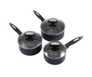 Zyliss E980143 Ultimate Non-Stick 3 Piece Saucepan Set with Lids, Multiple Sizes, Forged Aluminium, Black, Rockpearl Plus Non-Stick Technology, Suitable for All Hobs Including Induction