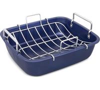 Zyliss E980206 Non-Stick Roasting Tin with Rack, Carbon Steel, Dark Blue, Roast Pan/Baking Trays for Oven/Bakeware Tray, Dishwasher Safe