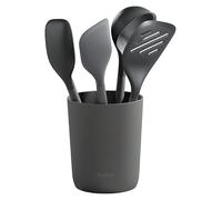 Zyliss 5 Piece Kitchen Utensil Set, Sustainable Wheatstraw/Silicone, Includes, Ladle, Turner, Spatula, Spoon and Holder, Heat Resistant Silicone Heads, Beluga Grey