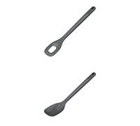 Zyliss Slotted Square Mixing Spoon and Zyliss Medium Cooking Spoon, Sustainable Wheat Straw/Nylon, Non Stick, Heat Resistant Nylon Head, Kitchen Utensil, Beluga Grey