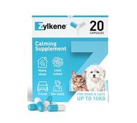 Zylkene Calming Supplements for Cats & Dogs up to 10kg 75mg | Promotes Relaxation | Helps Pets cope with Short-Term challenging situations: Loud Noises | Easily Administered | 20 Capsules