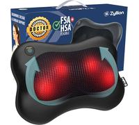 Zyllion Shiatsu Back and Neck Massager - Cordless Rechargeable 3D Kneading Massage Pillow with Heat for Muscle Pain Relief - Black (ZMA-13RB-BK)