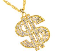 ZYLOP Gold Chain with Dollar Sign: Fake Gold Money Chain Necklace for Men Women Gold Plated Stainless Steel Jewelry Fashion Pendants for 70s 80s 90s Hip Hop Rapper Digger Costume Accessories