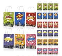 ZyloQwest 24 Hero Party Favor Bags, 6Different Styles Comic Hero Kraft Paper Candy Bags with Handles for Birthday Party Supplies Decorations.