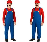 Zylora Mario Costume Accessories Kit - 3 Pack Cosplay Outfit Set with Bodysuit, Luigi Style Hat, Cap & Fake Mustaches - Fun Fancy Dress Costume for Adults, Women & Men
