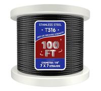 Zylorix 100FT 1/8" T316 Stainless Steel Cable Marine Grade, Wire Rope Cable for Deck Cable Railing Kit, 1850 lb Breaking Strength, 7x7 Strands Aircraft Cable for DIY Deck Railing System, Black