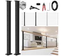 Zylorix 36" One-Stop Black Cable Railing Post Kits(Super Easy DIY), Include 2Pack Level Drilled Line Posts, 98ft Wire Rope, Complete Cable Railing System DIY Kit with Cutter(No Handrail)