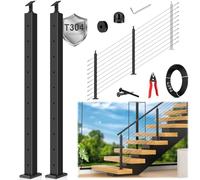 Zylorix 36" One-Stop Black Cable Railing Post Kits(Super Easy DIY), Include 2Pack Stair Posts Fit for 25-35°Stairway, 98ft Wire Rope, Complete Cable Railing System DIY Kit with Cutter(No Handrail)