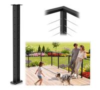 Zylorix L-drilled Corner Cable Railing Post 36" (Post 35"x2"x2"), 90° Drilled One Post Corner Solution with Cable Grommets, T304 Stainless Steel, Upgraded Black Powder Coated for Indoor Outdoor