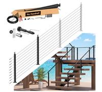 Zylorix Marine Grade 2ft-12ft Swageless Modular Cable Railing Post Kit 36" T316 Stainless Steel 2 Stair Post Kit, Surface Mount Black Cable Railing System for 28-38° Coastal Outdoor Step(No Handrail)
