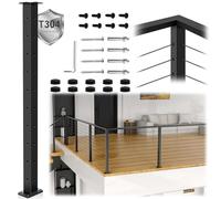 Zylorix T304 Cable Railing Corner Post 36"(Post 35"x2"x2"), 90° Drilled Railing Post with Cable Grommets, Fixed Top Mount Stainless Steel Black Finish L-drilled Deck Staircase Post
