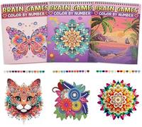 Zylota 3 Pack Colour by Number Adult Colouring Books,60 Animals Flowers Landscape Pattern for Relaxation,Adults Colouring Book Spiral Bound,Relaxing Colouring Books for Women