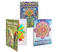 Zylota Adult Colouring Books Set,3 Pack Colouring Book for Psychedelic,Mandalas and Tropical Bird,Spiral Bound Colouring Books for Adult to Relieve Anxiety