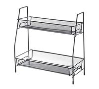 zymay 2-Tier Rack Bathroom Shelf, Kitchen Countertop Seasoning Condiment Organiser Holder, Wrought Iron Storage Shelf for Shower Shampoo Bottles Jars Cups, Black & White