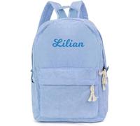 ZYMECH Customized Ribbed Velvet Backpack with Embroidered Name, School Backpack, Travel Backpack, Laptop Backpack, Large Capacity University Shoulder Bag (Blue)