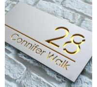 ZYMECH Modern Personalised House Number Plaques (Silver + Gold)