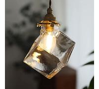 ZYMEN Square Transparent Glass Pendant Light Mini Ice Cube Glass Hanging Lamp Bar Counter Ajustable Cord Kitchen Island Droplight Fixture for Living Room Dining Room Commemoration Day