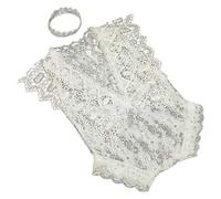 ZYMIADOU 2 Pcs/Set 0-1Month Newborn Photography Props Baby Crown Headband Lace Hollow Out Romper Bodysuits Outfit Costume Baby Crown Headband