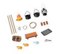 ZYMIADOU 20Pieces Miniature Camping Cooking Set With Realistic Flame Effect And Cooking Utensils For 1/12 Dolhouse Scene Display Doll House Furniture Set