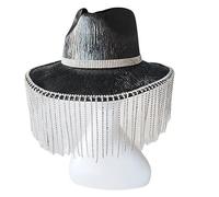 ZYMIADOU Adult Cowboy Hat With Rhinestone Tassels For Woman Cowboy Model Show Performances Photography Cowgirl Hats Woman With Chin Strap With Chin Strap Hats Bachelorette Party Bride