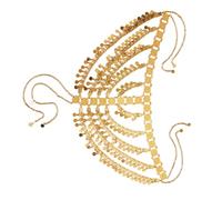 ZYMIADOU Bride Hat With Hand Beading Shining Coin Jewelry Hat Beaded Heavy Golden Chain For Bachelorette Party Gold Tassels Headband