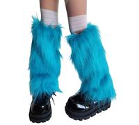 ZYMIADOU Bright Blue Plush Leg Warmers For Costume And Casual Women's Cold Weather Thermal Fuzzy Furry Boot Toppers Gaiters Socks Carnivals Party Foot Covers