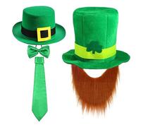 ZYMIADOU Elegant Top Hat Wide Brimmed Leprechaun Hat Surprise Gifts Stylish Headwear For Parties And Celebrations Green Outfit Shamrock Beard Set