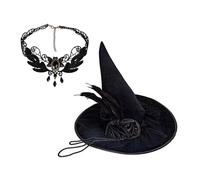 ZYMIADOU Halloween Witch Hat Delicate Lace Retro Witch Hats For Masquerade Fashion Adults Cosplay Costume Accessory Halloween Necklaces Bulk