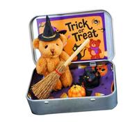 ZYMIADOU Halloween Wizard Plush Box With Cozy Blanket Broom & Pumpkin Decorative Iron Box Home Party Decor Pocket Sized Bear Gift