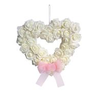 ZYMIADOU Heart Shaped Flower Wreath White Rose Artificial Garlands for Door Threshold Home Wedding Valentines Day Decoration Artificial Door Wreath