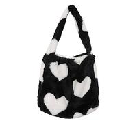 ZYMIADOU Ladies Furry Tote Bag Large Cute Plush Shoulder Women Purse For Autumn And Winter Tote Black