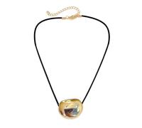 ZYMIADOU Metal Oval Bead Necklace Geometric Pendant Collarbone Chain Ornament Unique PU Leather Cord Chokers Fashion Accessory Necklace With Irregular Shape