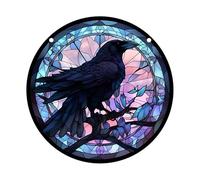 ZYMIADOU Ravens Stained Glass Suncatchers Window Hangings Ornament Colorful Panel Wall Arts Home Garden Decors For Yard Stained Window Hangings