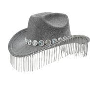 ZYMIADOU Shimmering Fringes Cowgirl Hat For Woman Breathable Cowboy Hats With Banquets Party Photography Hat Rhinestones White With Trim