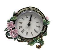 ZYMIADOU Small Analog Table Clock Quiet Desk Metal Florals Body Case Battery Operated Desk For Shelf Bedroom Bedside Handpainted Metal Clock