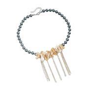 ZYMIADOU Trendy Irregular Shell And Tassels Chokers Necklace Glossy Glass Bead Jewelry For Fashion Lovers Sparkling Evening Dress Necklace