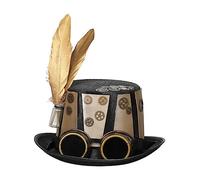 ZYMIADOU Unisex Steampunk Top Hat With Brim And Goggles Vintage Headwear For Holiday Decorations Gift Felt Hat