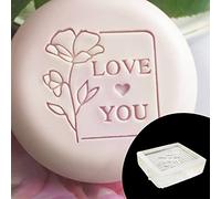 ZYMIADOU Valentines Day Clear Acrylic Handmade Soap Stamp Love Heart Rose Pattern Square Clay Making Chapter with Handle Acrylic Soap Stamp