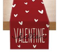 ZYMIADOU Valentines Day Linen Table Runner Wedding Decoration Heart Couple Tablecloth for Dining Decor Wedding Table