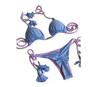 ZYMIADOU Woman Triangle-Bikini Set Sennit Side String Two Piece Swimsuit Bathing Suit Halter-Bra Top With Thong Bottom Tie Top/bottoms Tie